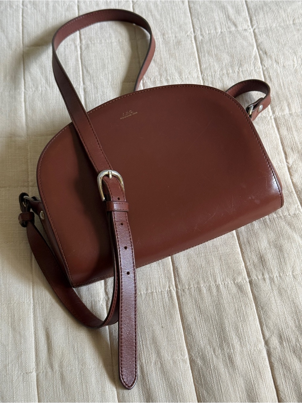 A.P.C. Demi-Lune Brown Leather Crossbody Bag - Picture 4 of 9